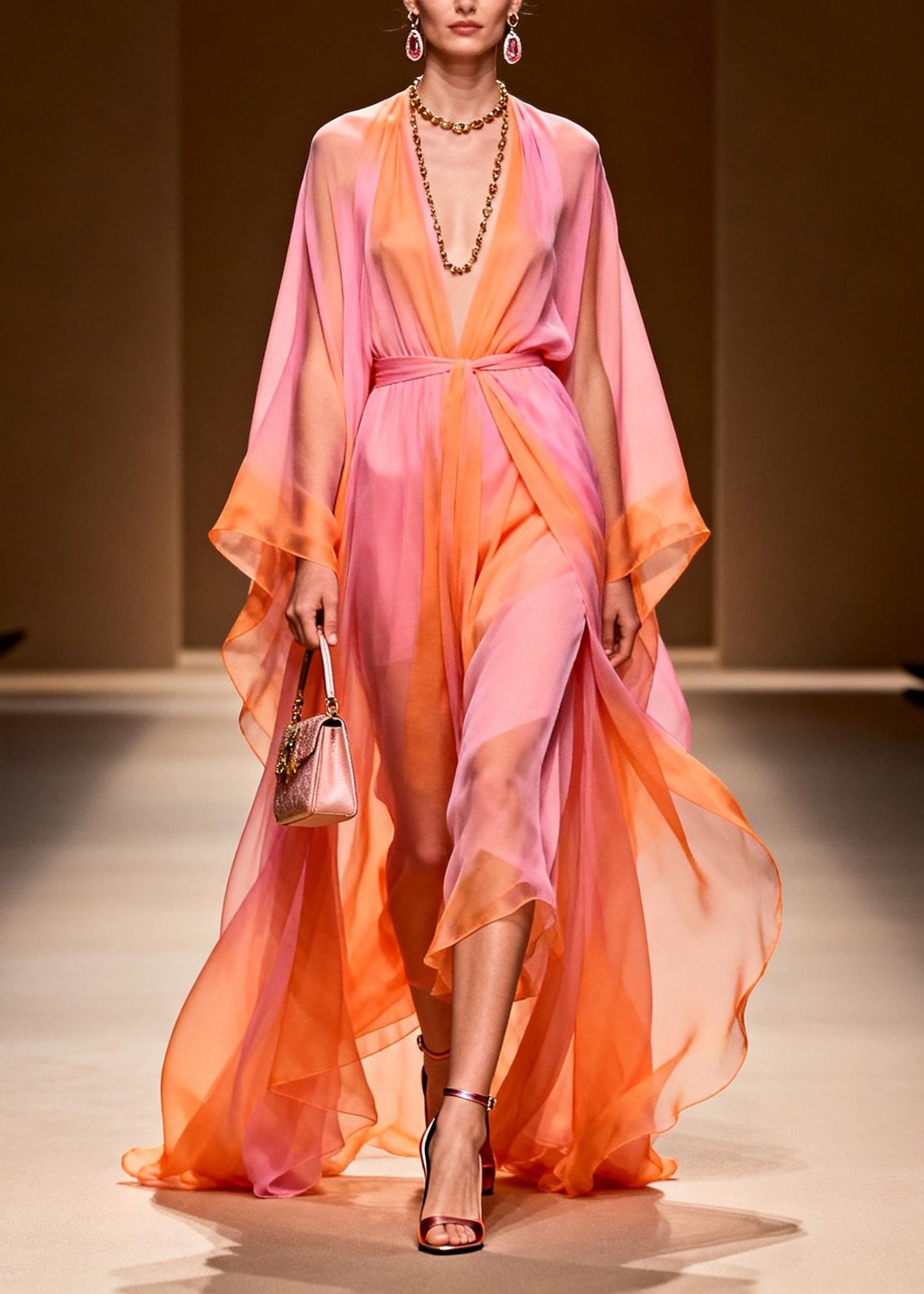 Fashion V Neck Patchwork Chiffon Two Pieces Set Summer