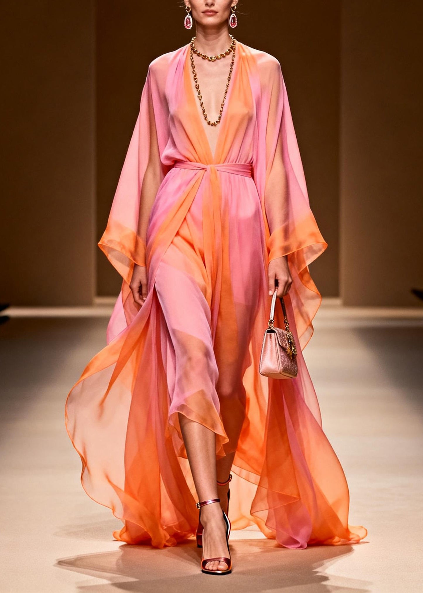 Fashion V Neck Patchwork Chiffon Two Pieces Set Summer