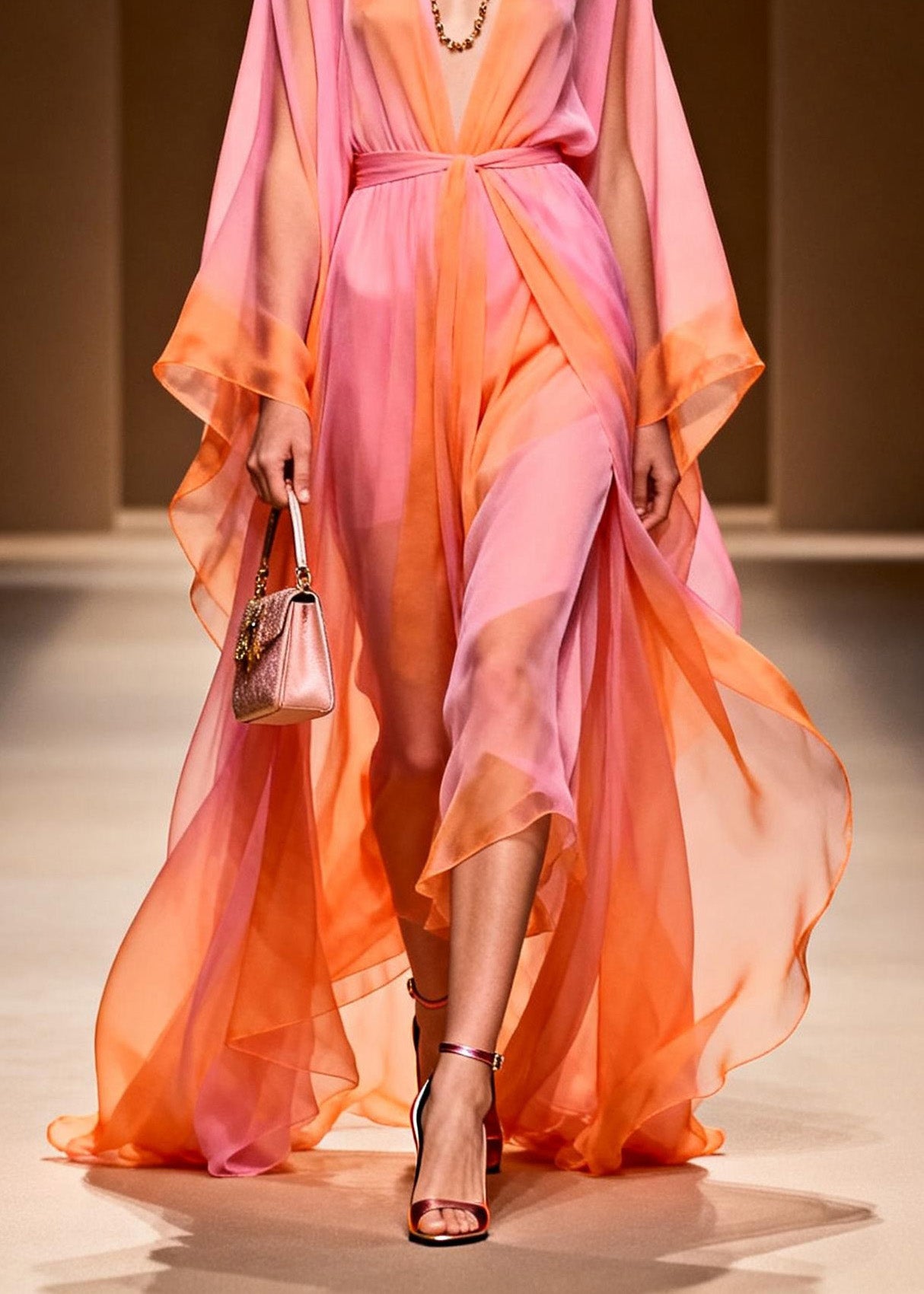 Fashion V Neck Patchwork Chiffon Two Pieces Set Summer