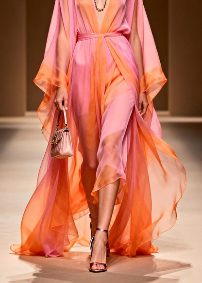 Fashion V Neck Patchwork Chiffon Two Pieces Set Summer