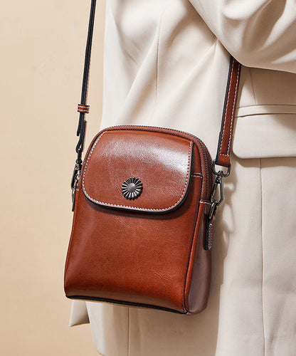 Fashion Versatile Coffee Calf Leather Phone Pouch