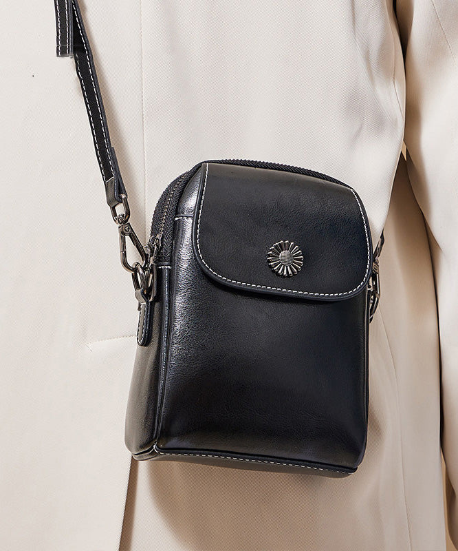 Fashion Versatile Coffee Calf Leather Phone Pouch