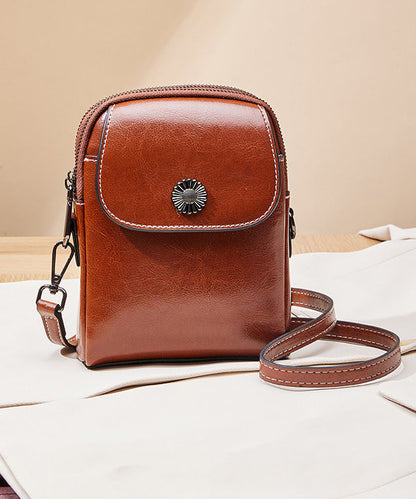 Fashion Versatile Coffee Calf Leather Phone Pouch