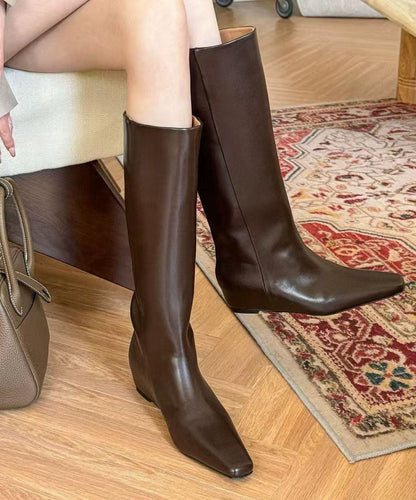 Fashion Wedge Boots Chocolate Faux Leather Shelsea