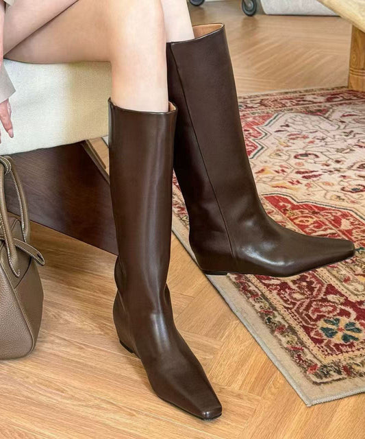 Fashion Wedge Boots Chocolate Faux Leather Shelsea