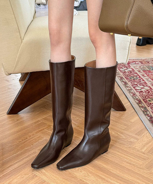 Fashion Wedge Boots Chocolate Faux Leather Shelsea