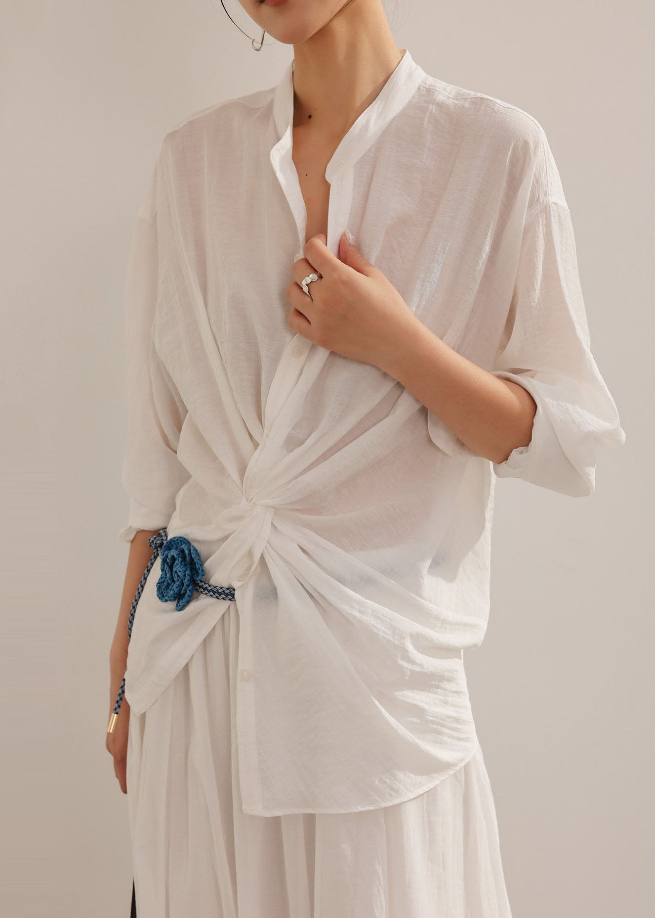 Fashion White Asymmetrical Design Cotton Shirt Summer