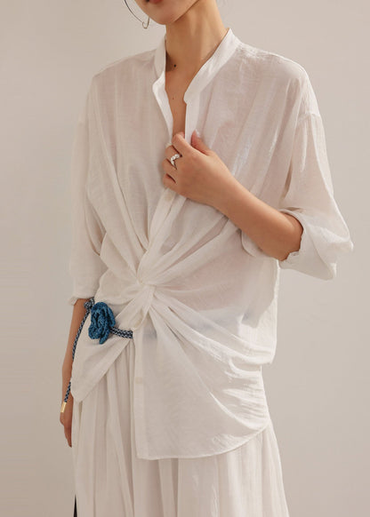 Fashion White Asymmetrical Design Cotton Shirt Summer