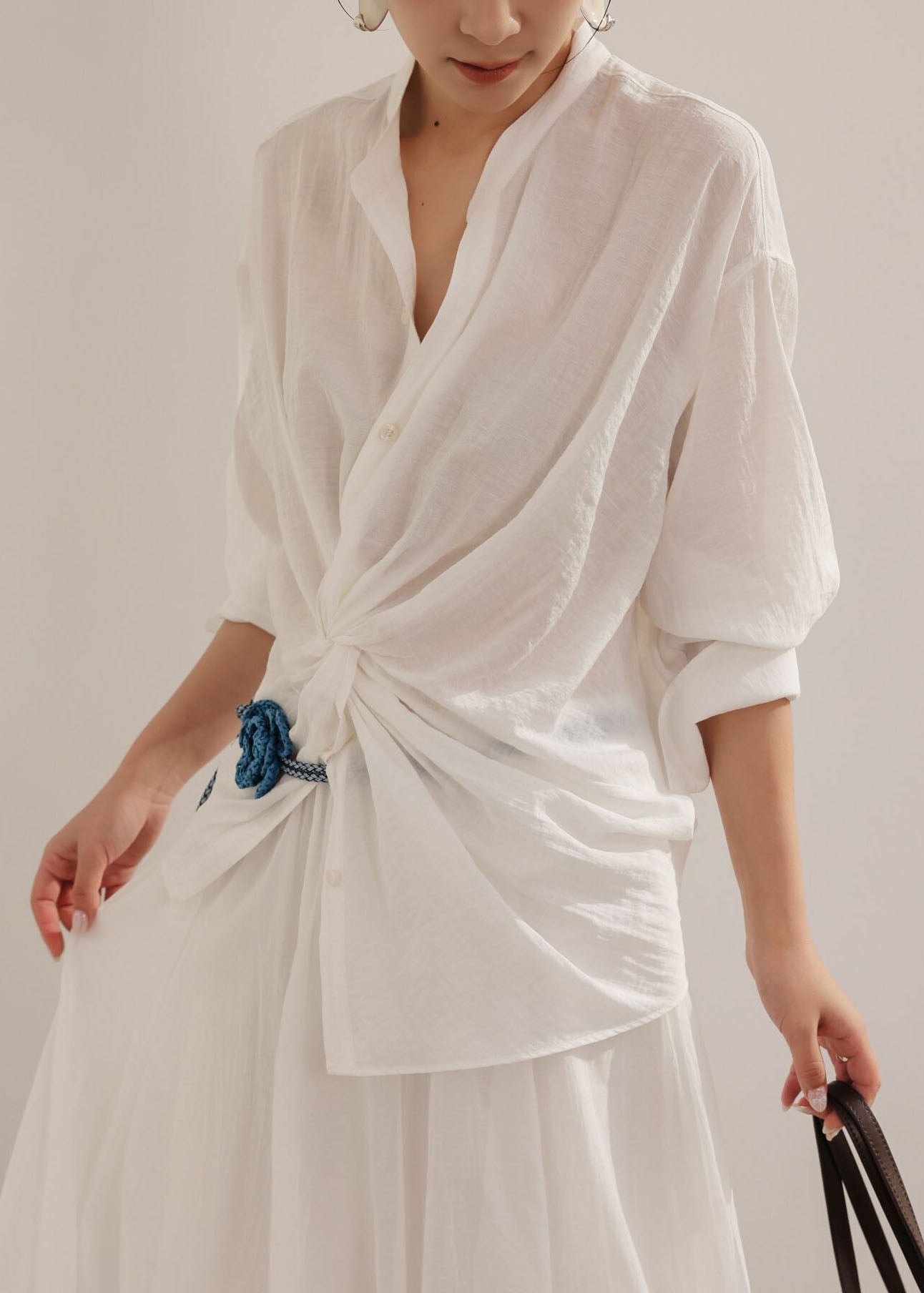 Fashion White Asymmetrical Design Cotton Shirt Summer