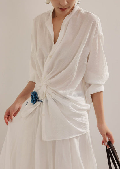Fashion White Asymmetrical Design Cotton Shirt Summer