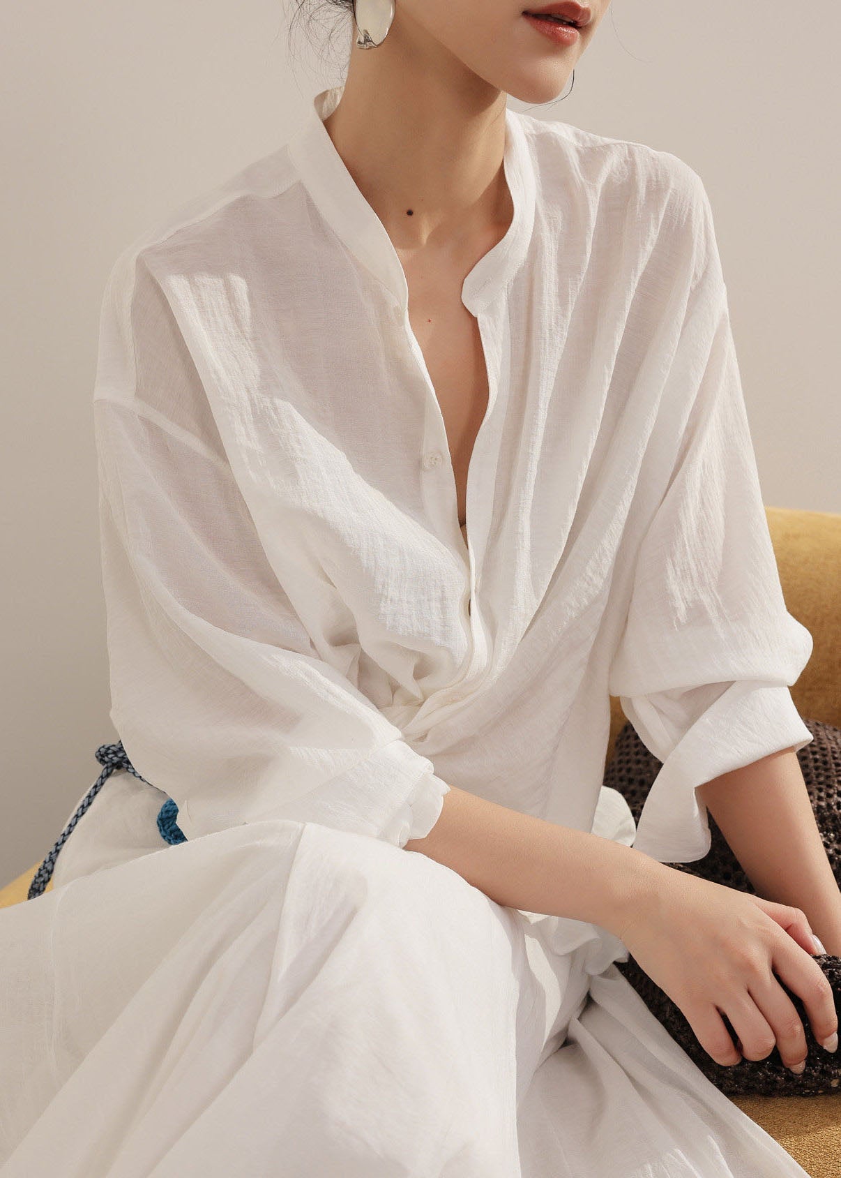 Fashion White Asymmetrical Design Cotton Shirt Summer