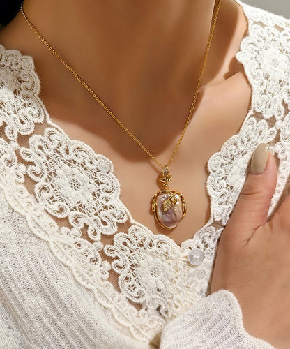 Fashion White Copper Overgild Pearl Branch Pendant Necklace