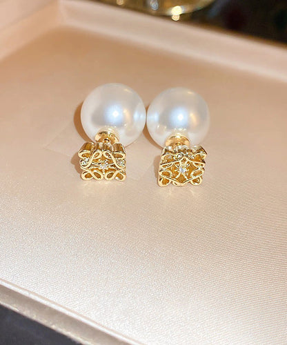 Fashion White Copper Overgild Pearl Stud Earrings