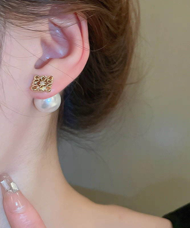 Fashion White Copper Overgild Pearl Stud Earrings