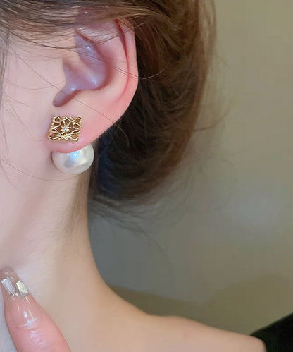 Fashion White Copper Overgild Pearl Stud Earrings
