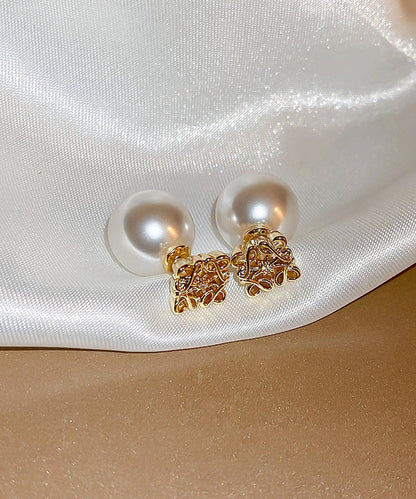 Fashion White Copper Overgild Pearl Stud Earrings