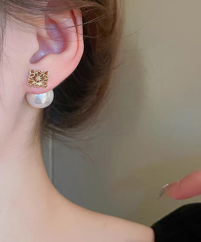 Fashion White Copper Overgild Pearl Stud Earrings