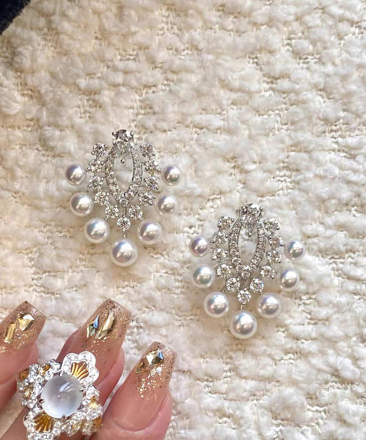 Fashion White Copper Zircon Pearl Stud Earrings