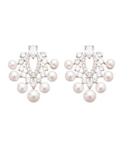 Fashion White Copper Zircon Pearl Stud Earrings