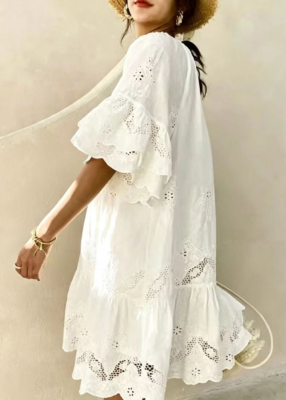 Fashion White Cut Out Tassel Lace Up Dress Summer