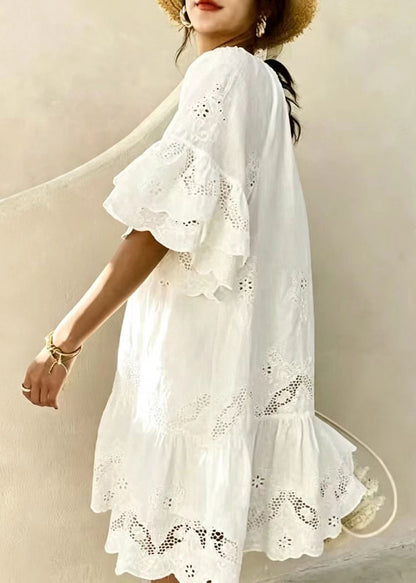 Fashion White Cut Out Tassel Lace Up Dress Summer
