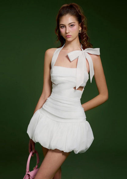 Fashion White Halter Hollow Out Tulle Party Dress Summer