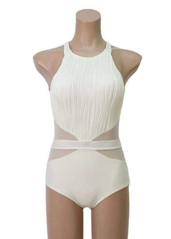 Fashion White Hanging Neck Hollow Bodysuit Swimwear