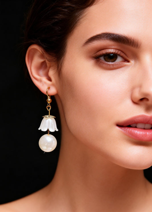 Fashion White Lily Of The Valley Pearl Drop Earrings