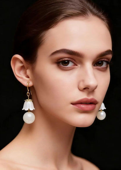 Fashion White Lily Of The Valley Pearl Drop Earrings