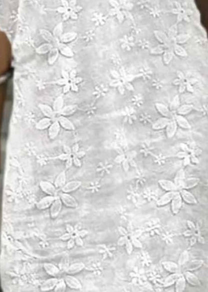 Fashion White O Neck Embroidered Patchwork Cotton Dress Summer
