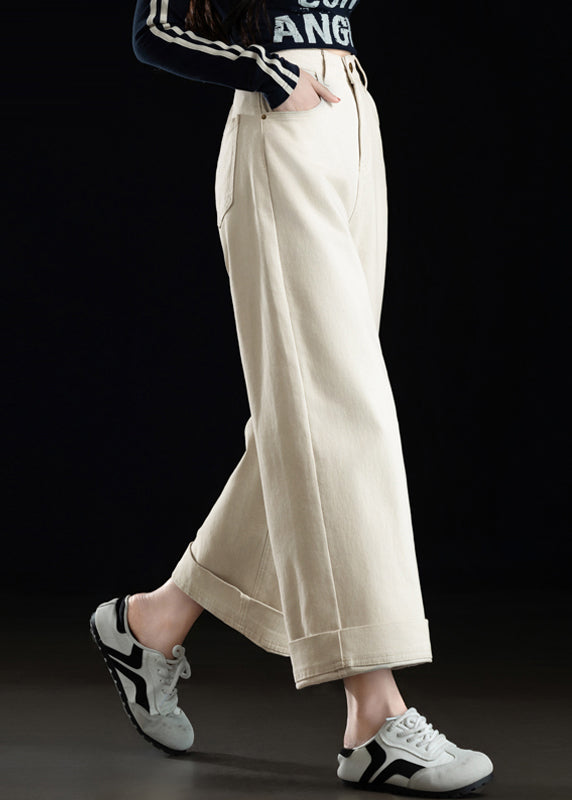 Fashion White Oversized Denim Straight Crop Pants Spring