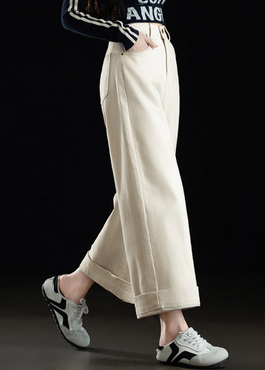 Fashion White Oversized Denim Straight Crop Pants Spring