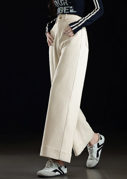 Fashion White Oversized Denim Straight Crop Pants Spring