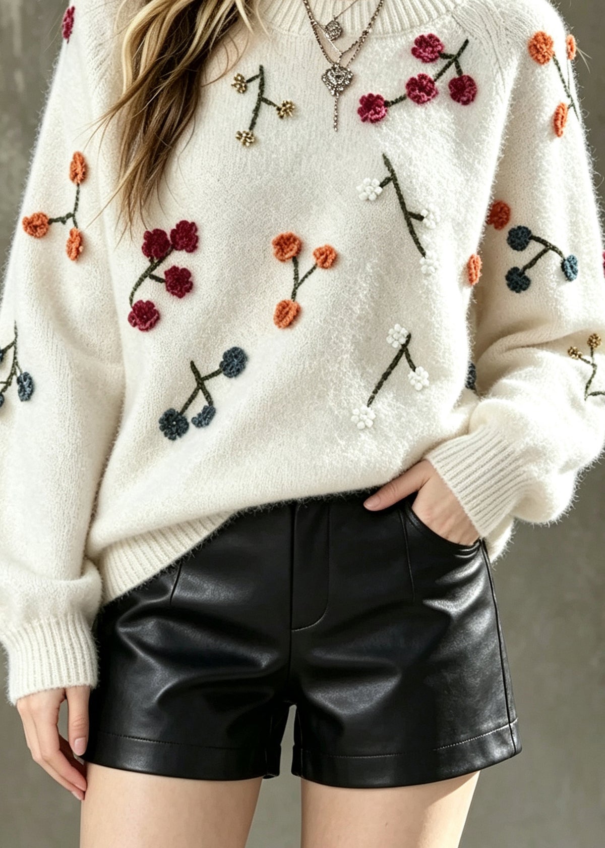 Fashion White Oversized Warm Knit Sweater Tops Winter