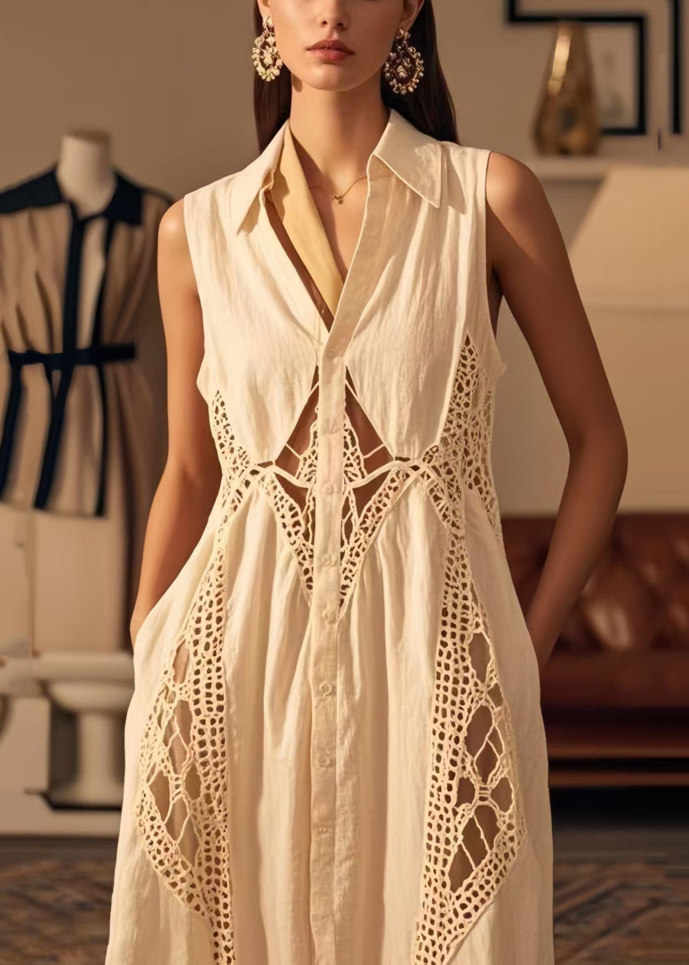 Fashion White Peter Pan Collar Patchwork Cotton Dresses Sleeveless