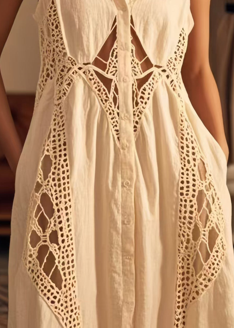 Fashion White Peter Pan Collar Patchwork Cotton Dresses Sleeveless