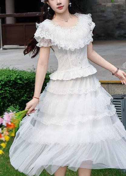 Fashion White Ruffled Lace Two Pieces Set Summer