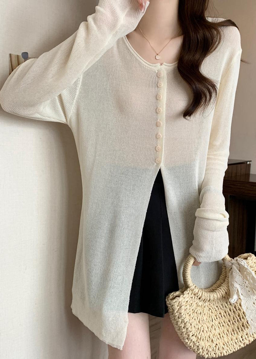 Fashion White Side Open Single Breasted Knit Sweater Fall