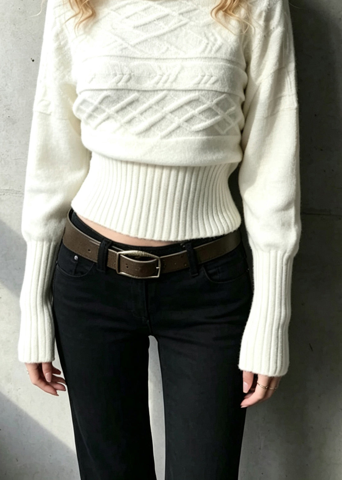 Fashion White Turtleneck Knit Sweaters Batwing Sleeve