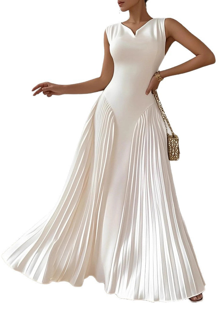 Fashion White Wrinkled High Waist Cotton Party Dress Summer