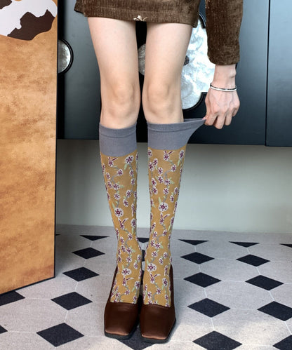 Fashion Yellow Jacquard Cotton Over The Calf Socks