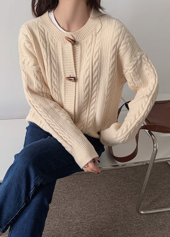 Fashion Yellow O Neck Button Cable Knit Cardigans Spring