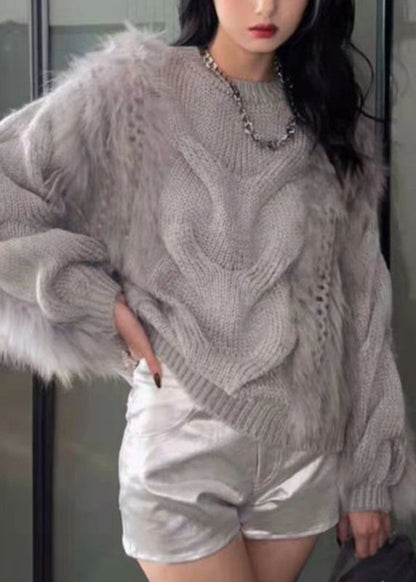 Fashion Yellow O-Neck Fuzzy Fur Fluffy Cotton Cozy Knit Sweaters Fall