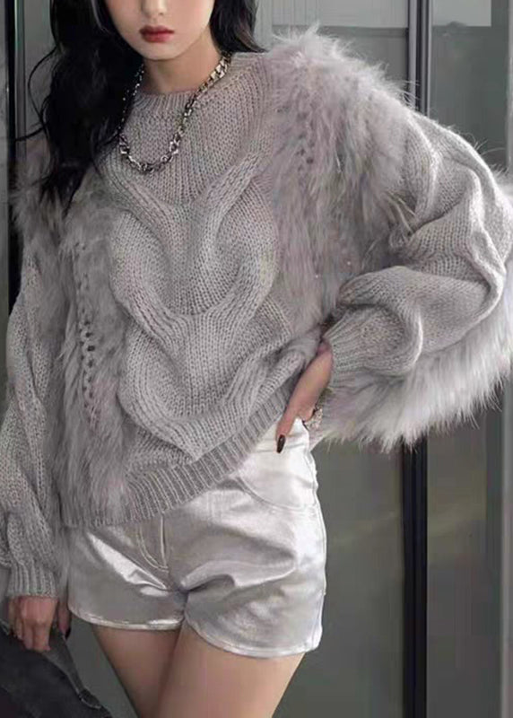 Fashion Yellow O-Neck Fuzzy Fur Fluffy Cotton Cozy Knit Sweaters Fall