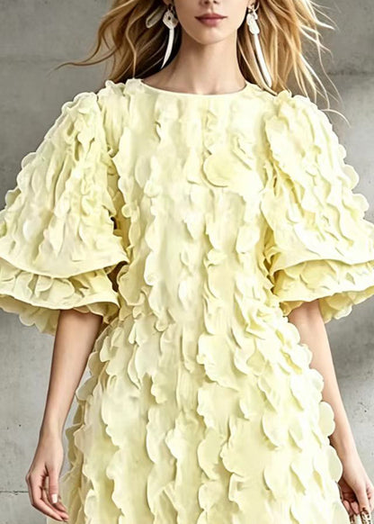 Fashion Yellow O-Neck Vacation Dress Flare Sleeve