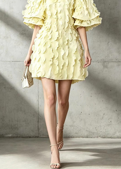 Fashion Yellow O-Neck Vacation Dress Flare Sleeve