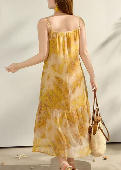 Fashion Yellow Print Chiffon Sundress Summer