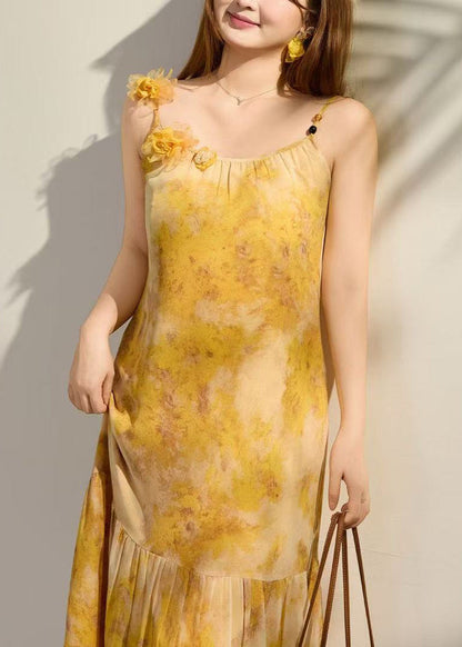 Fashion Yellow Print Chiffon Sundress Summer
