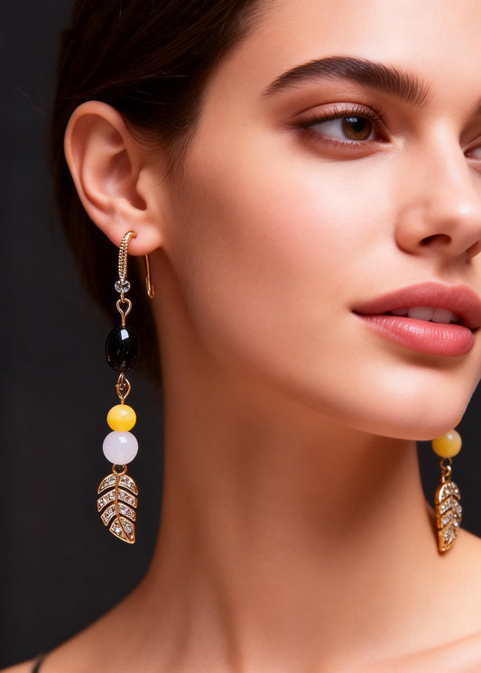 Fashion Zircon Leaf Sparkling Drop Earrings