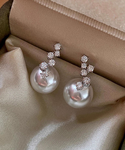 Fashion Zircon Pearl Patchwork Silver Drop Earrings